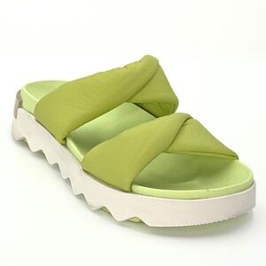 SOREL Viibe Twist Slide Sandals Women’s Size 8 Luminous Lime Pink Sport Comfort
